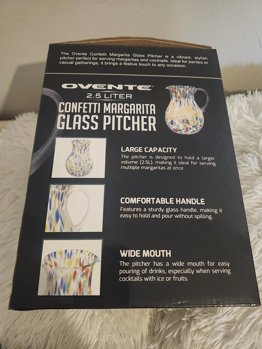 Ovente Confetti Margarita Glass Pitcher - Confetti 2.5 Liter